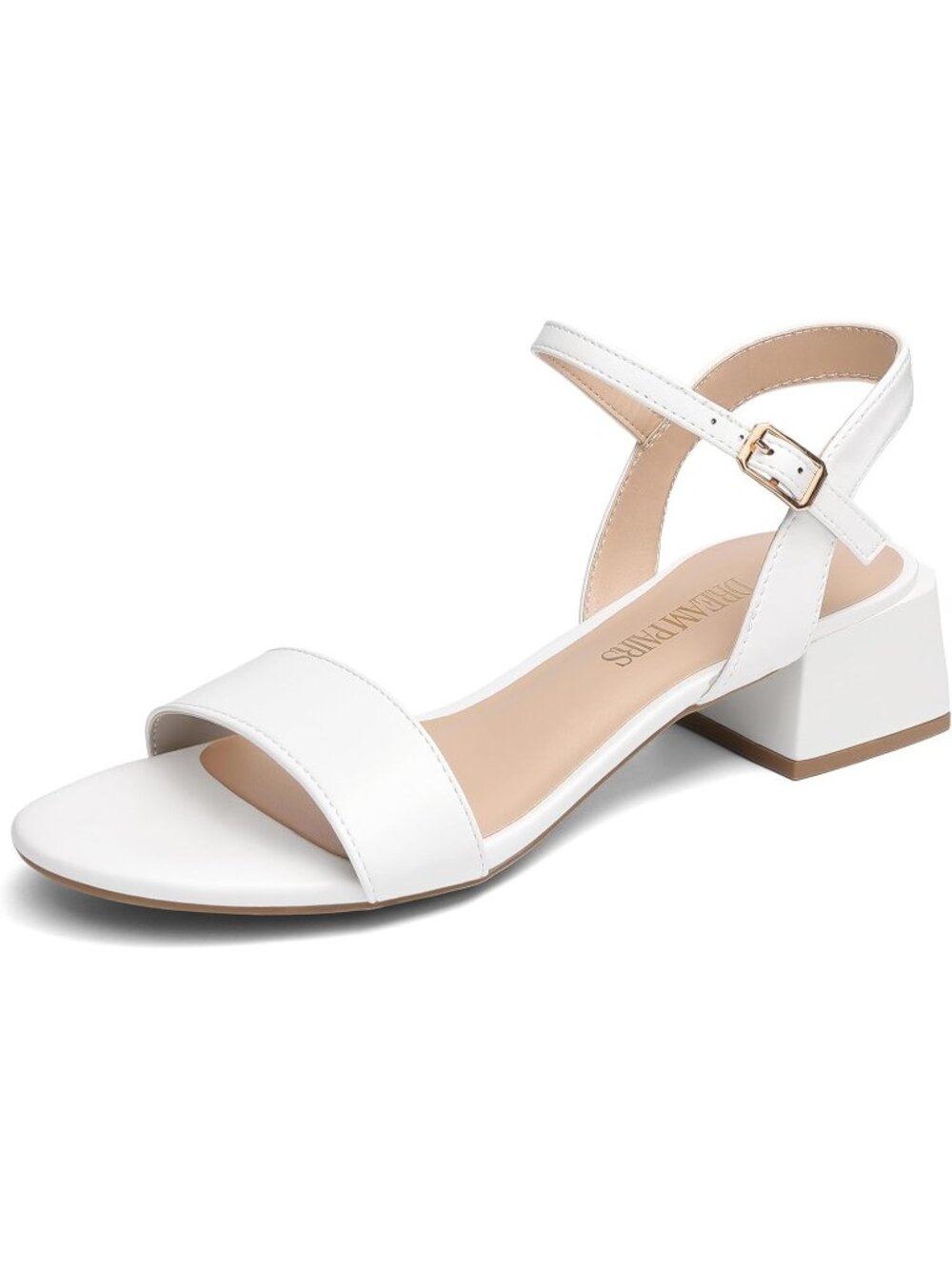 Women's White Open Toe Adjustable Ankle Strap Chunky Low Heeled Sandals